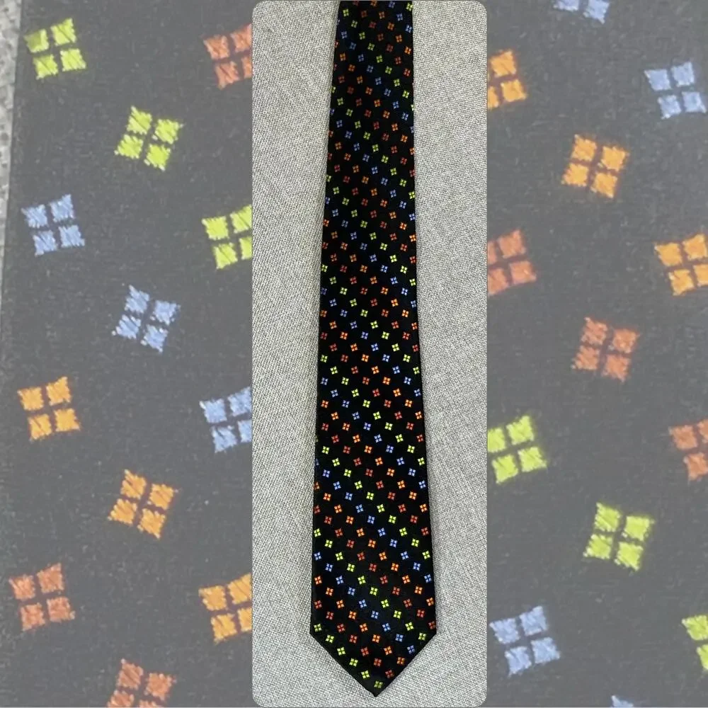 Sevenfold 100% Silk Necktie Black Multicolor Geometric Foulard Corsini Tie
